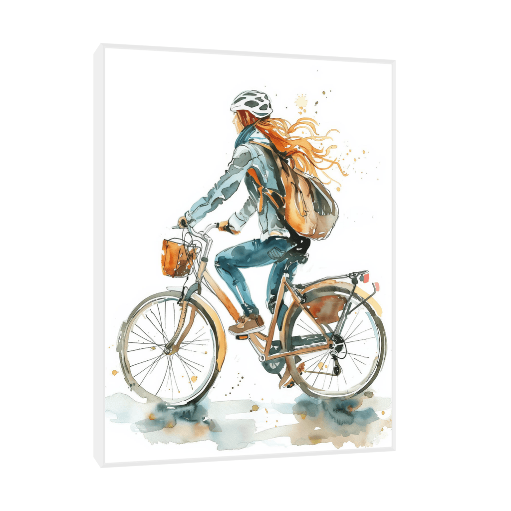 Canvas Slika na platnu Devojka na biciklu 60x80cm, Sa ramom, Beli
