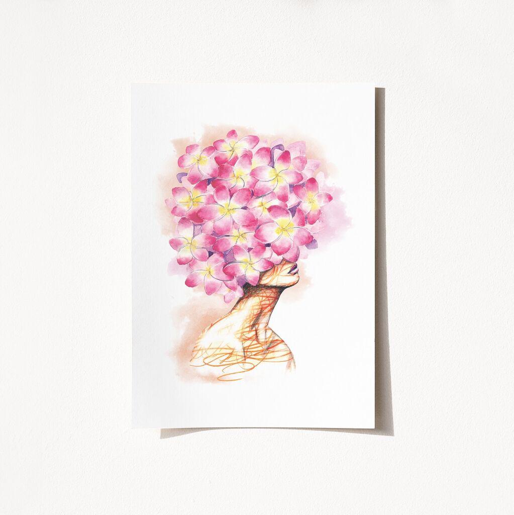 Wallity Poster Dama sa roze cvetnom glavom-2097, 21x29,7 cm