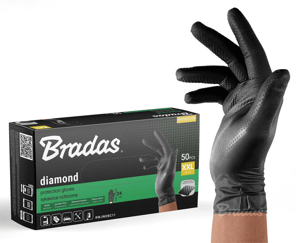 Bradas Zaštitne rukavice Diamond Nitril, Veličina 10 Crne