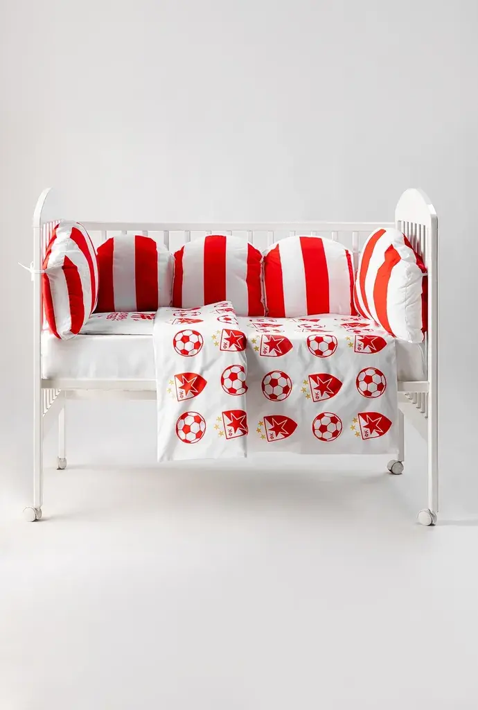Stefan Komplet posteljina za bebe sa ogradicom Crvena Zvezda, Svetleća, 80x120cm, Crveno-bela