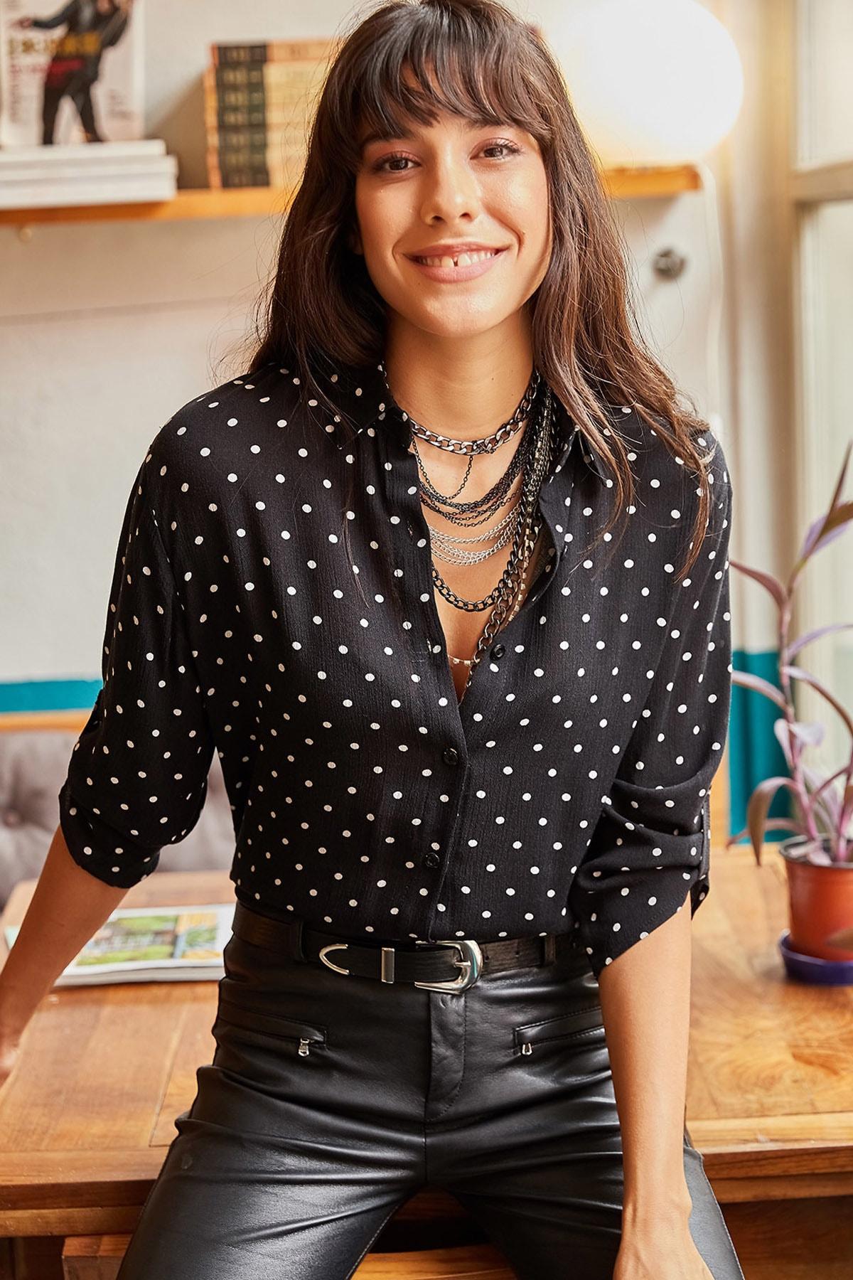 Olalook Ženska košulja sa tufnicama, Crna