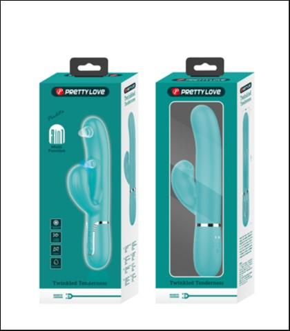 Pretty Love Vibrator sa nastavkom za klitoralnu stimulaciju, Silikonski, 22.8cm,Tirkizni