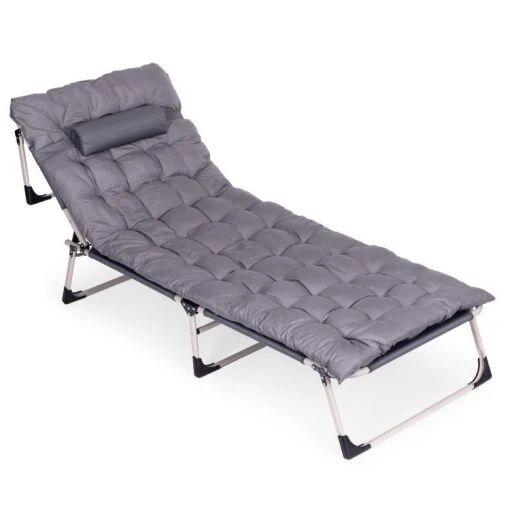 Sklopiva baštenska ležaljka za pecanje sa dušekom i jastukom, siva, MultiGarden