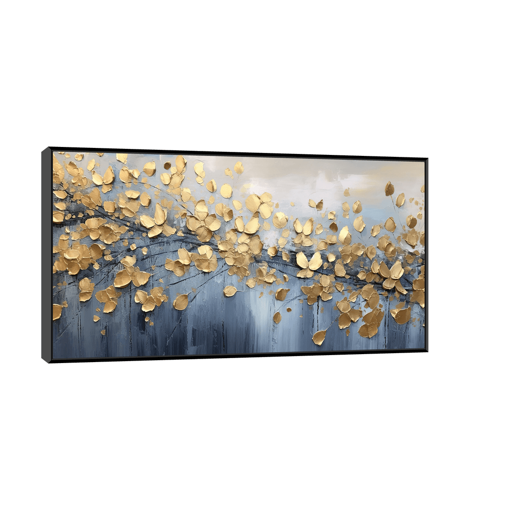 Canvas Slika na platnu Zlatni listovi, Sa ramom, 60 x 30 cm, Crni