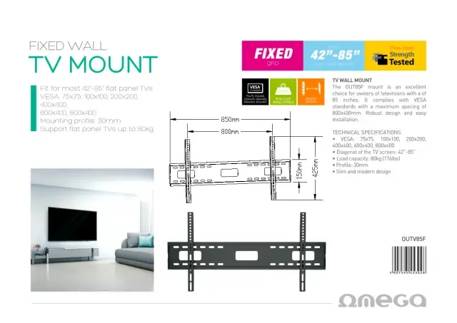 Omega Nosač za televizor OUTV85F, 80 kg, Crni