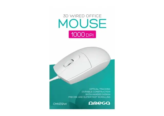 Omega Miš OM439W, USB, 1000 DPI, Beli