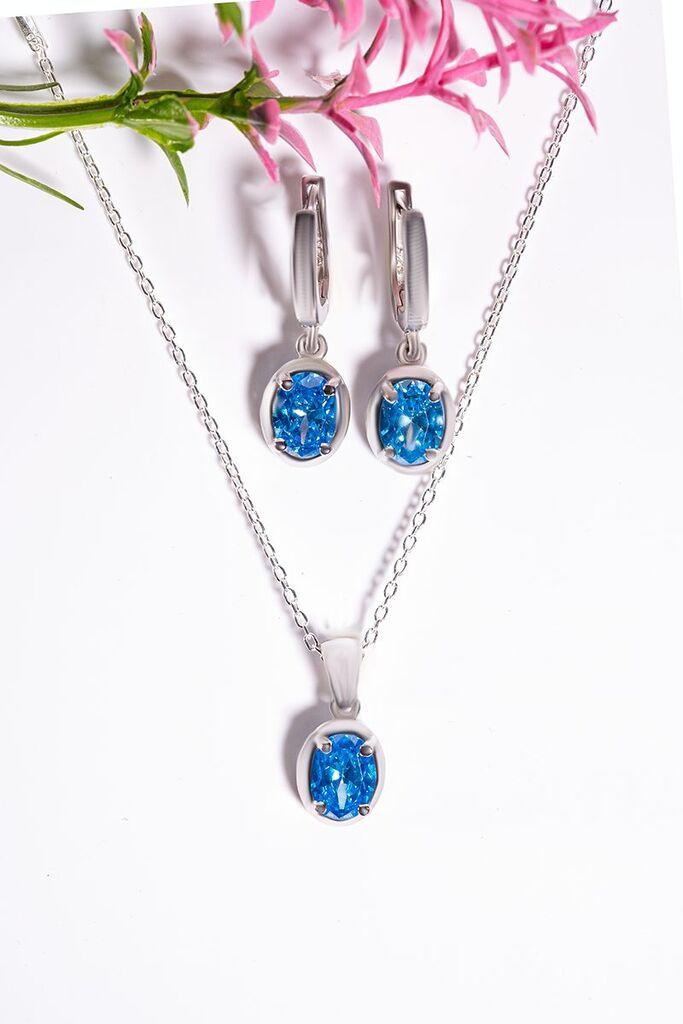 Dunipa Srebrni set Minđuše i ogrlica Aurelia, Ručno rađeni, Sa plavim cirkonom