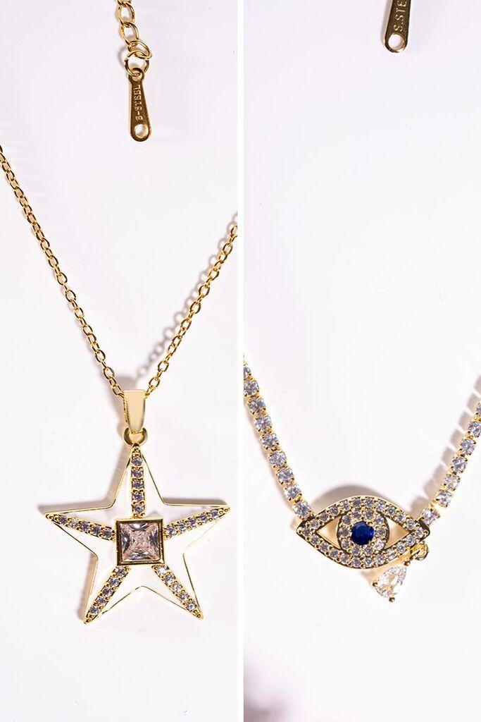 Dunipa Set ogrlica sa zlim okom i zvezdom, 2 komada, Zlatne boje