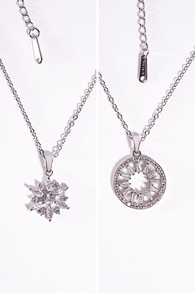 Dunipa Set ogrlica sa pahuljicom i krug dizajnom, 2 komada, Srebrne boje