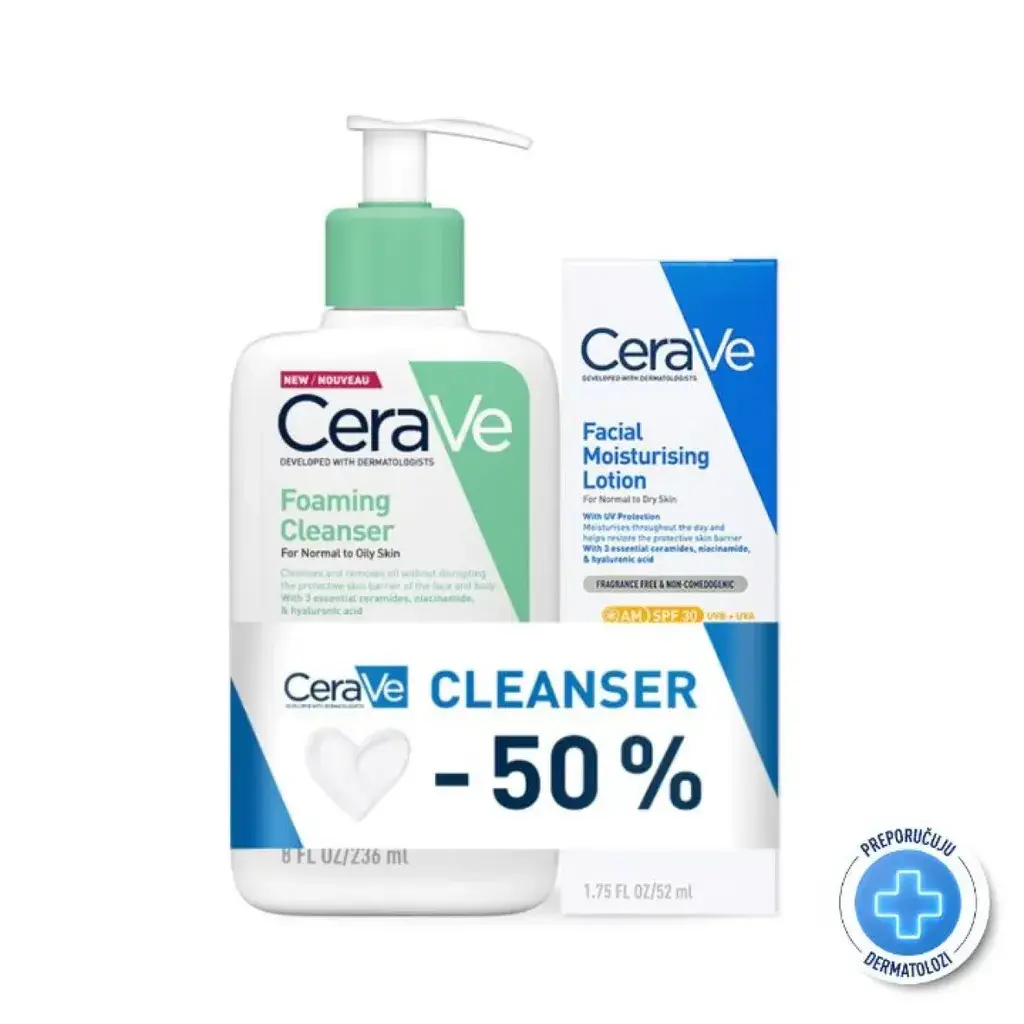 Cerave Set za negu lica Higrantna krema i gel za čišćenje  Spf30