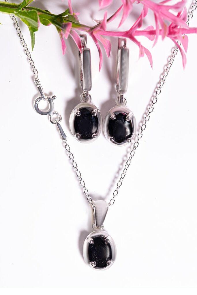 Dunipa Srebrni set Minđuše i ogrlica Aurelia, Ručno rađeni, Sa crnim cirkonom