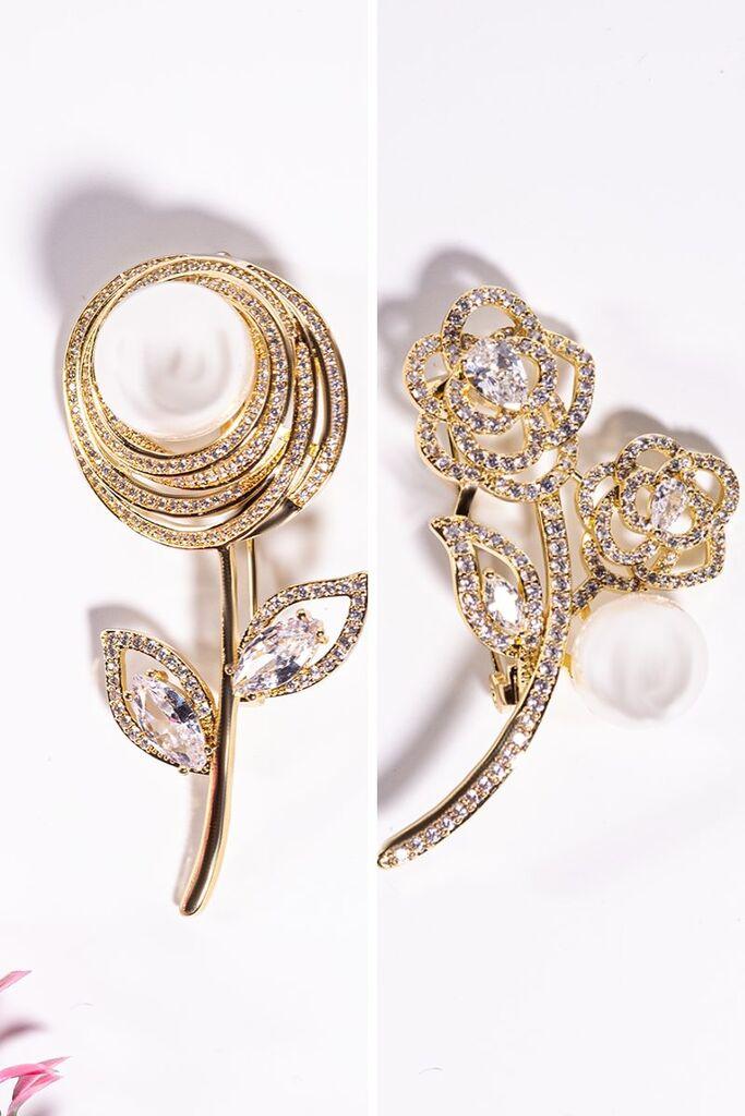 Dunipa Set broševa od nerđajućeg čelika Cveće, 2 komada, Zlatne boje