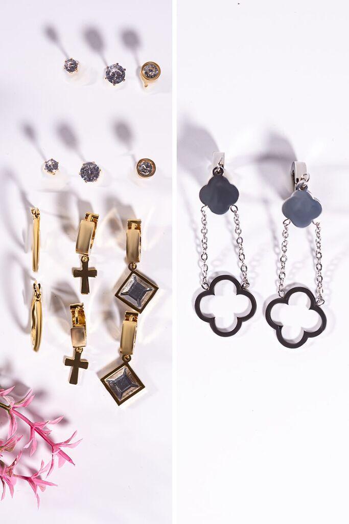 Dunipa Set minđuša sa mešovitim geometrijskim oblicima, 7 pari, Srebrno-zlatne boje