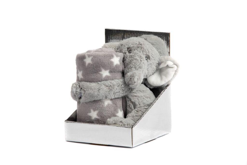 BBO Set Plišana igračka Slon  + ćebence, Sivi