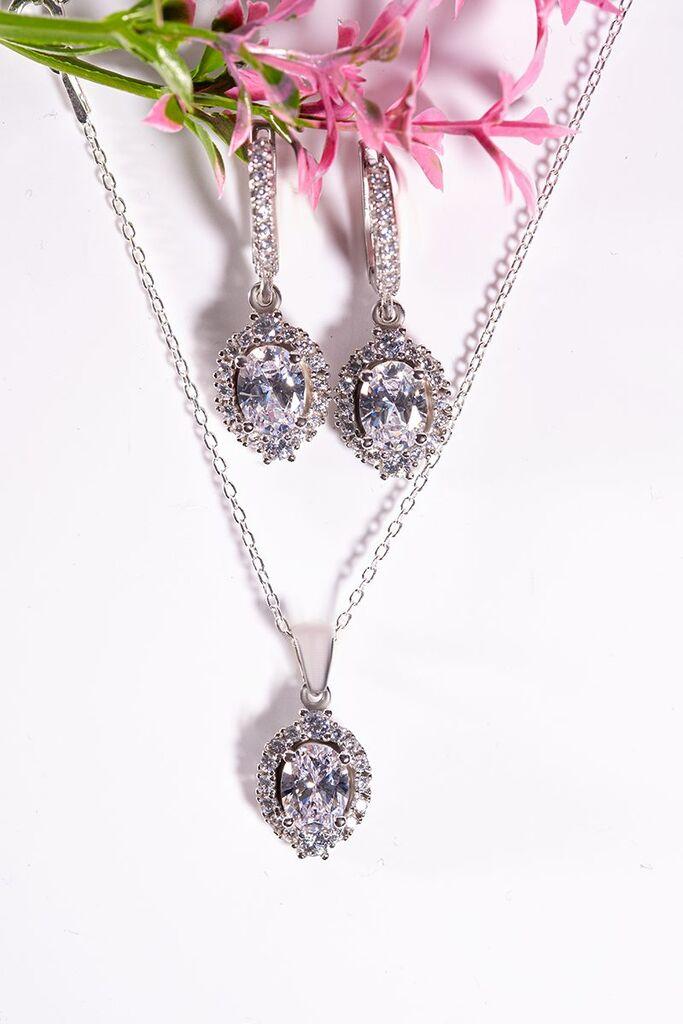 Dunipa Srebrni set Minđuše i ogrlica Valeria, Ručno rađeni, Sa bezbojnim cirkonom
