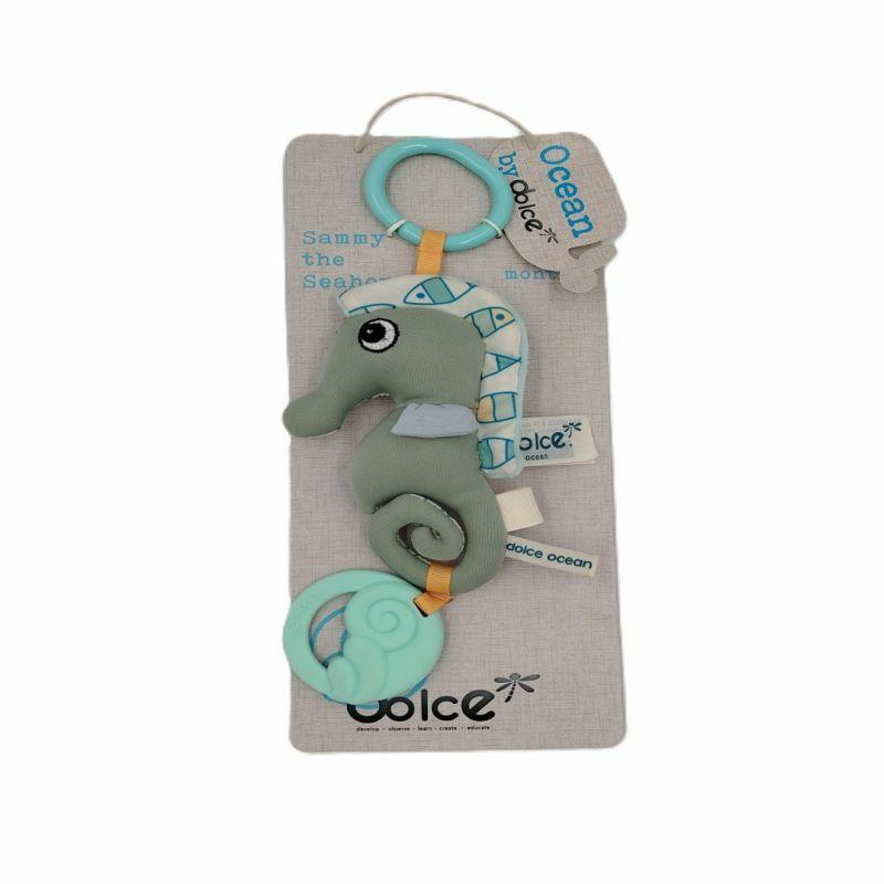 Plišana zvečka za bebe sa glodalicom, Maslinasta