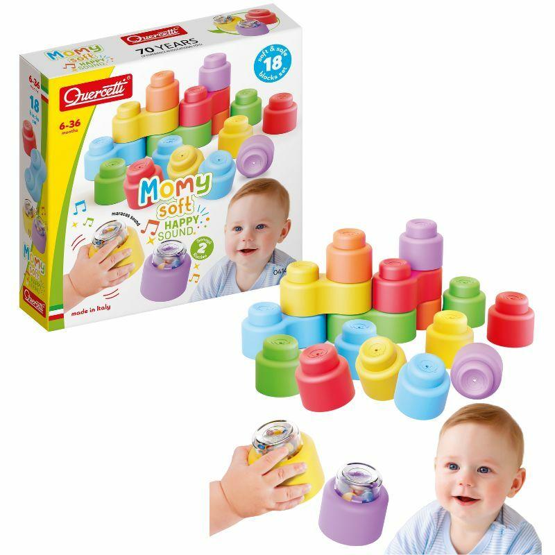 Quercetti Kocke za bebe Momy Soft Happy Sound, 18 komada