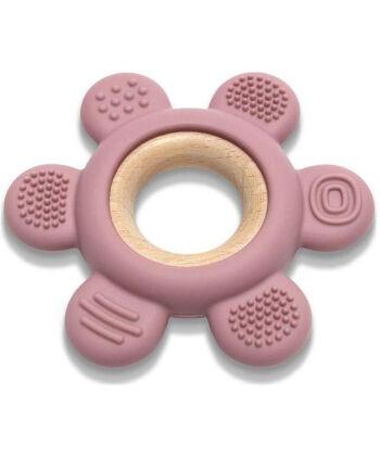 Lorelli Silikonska drvena glodalica za bebe Flower, Roze