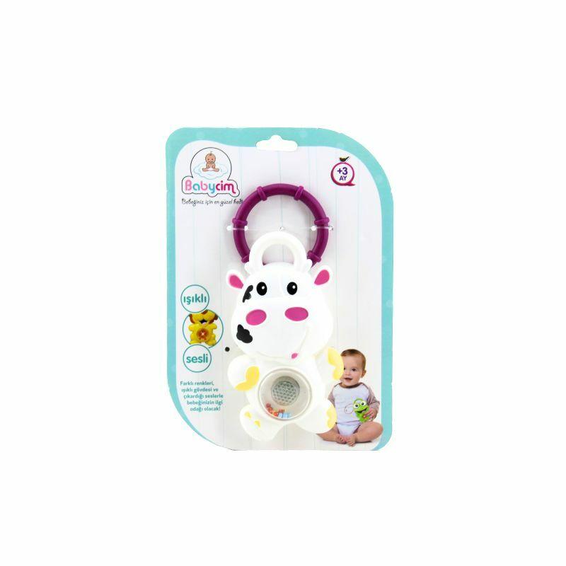 Babycim Zvečka za bebe sa zvukom i svetlom Krava, Bela