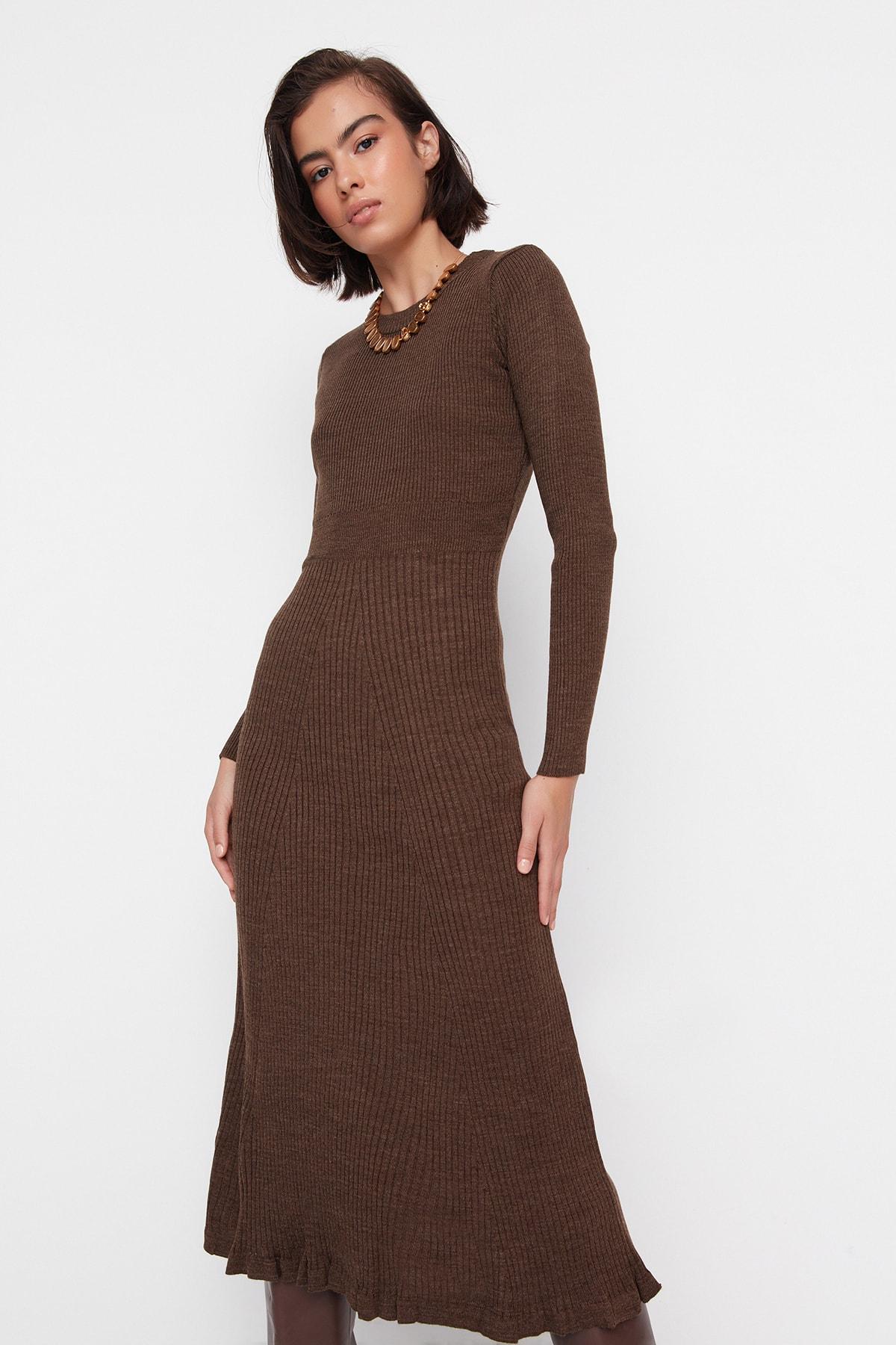 Trendyol Ženska haljina sa dugim rukavima, Braon
