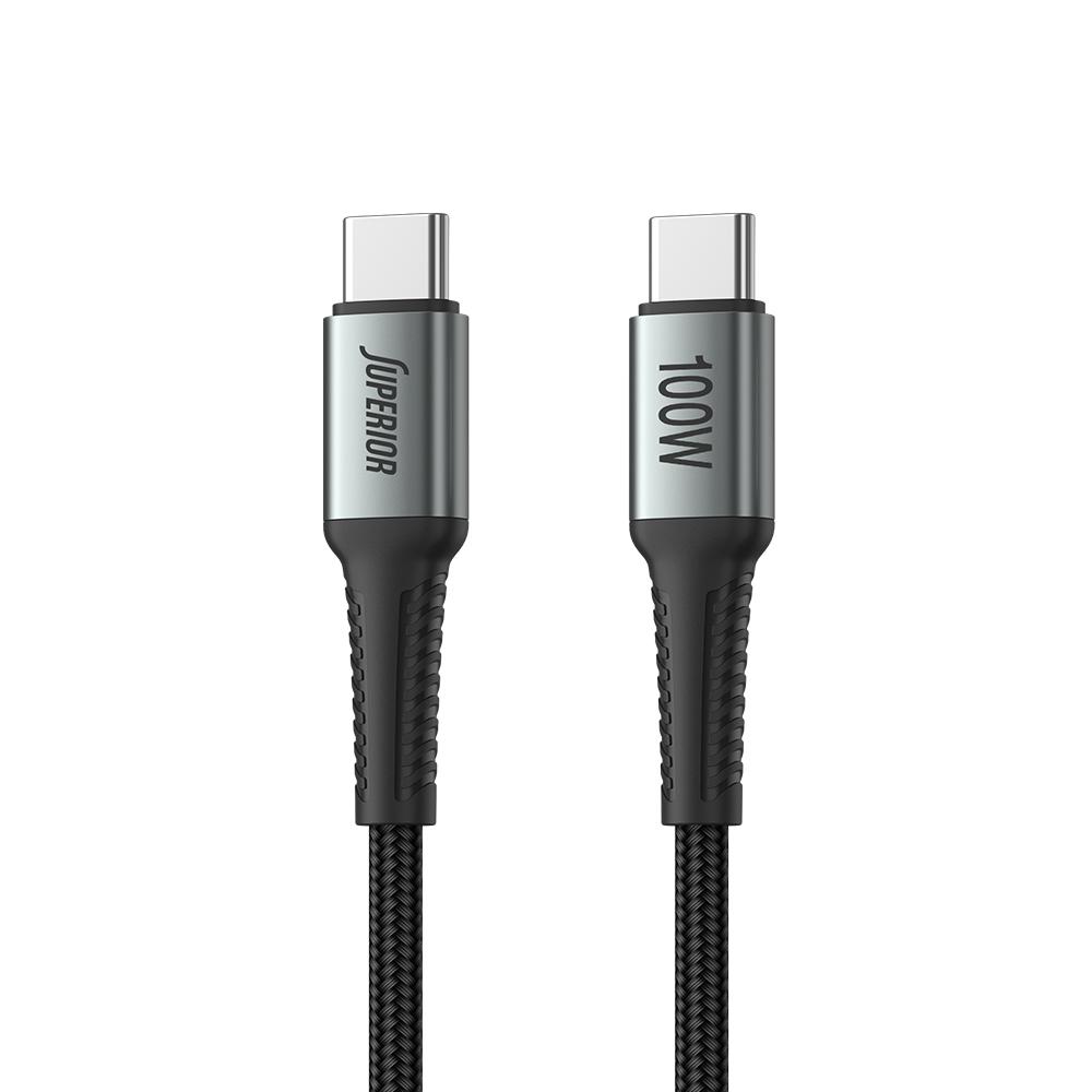 SUPERIOR USB data kabal SU-K103, Pleteni , Fast,  100W, 5A, Type C na Type C , 1m, Sivi