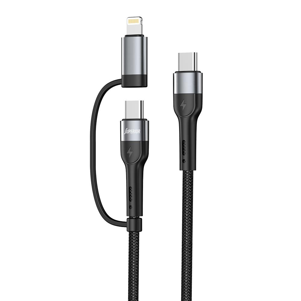SUPERIOR USB data kabal SU-K106, 2in1, Type-C na Type-C/Lightning , 1m, Crni