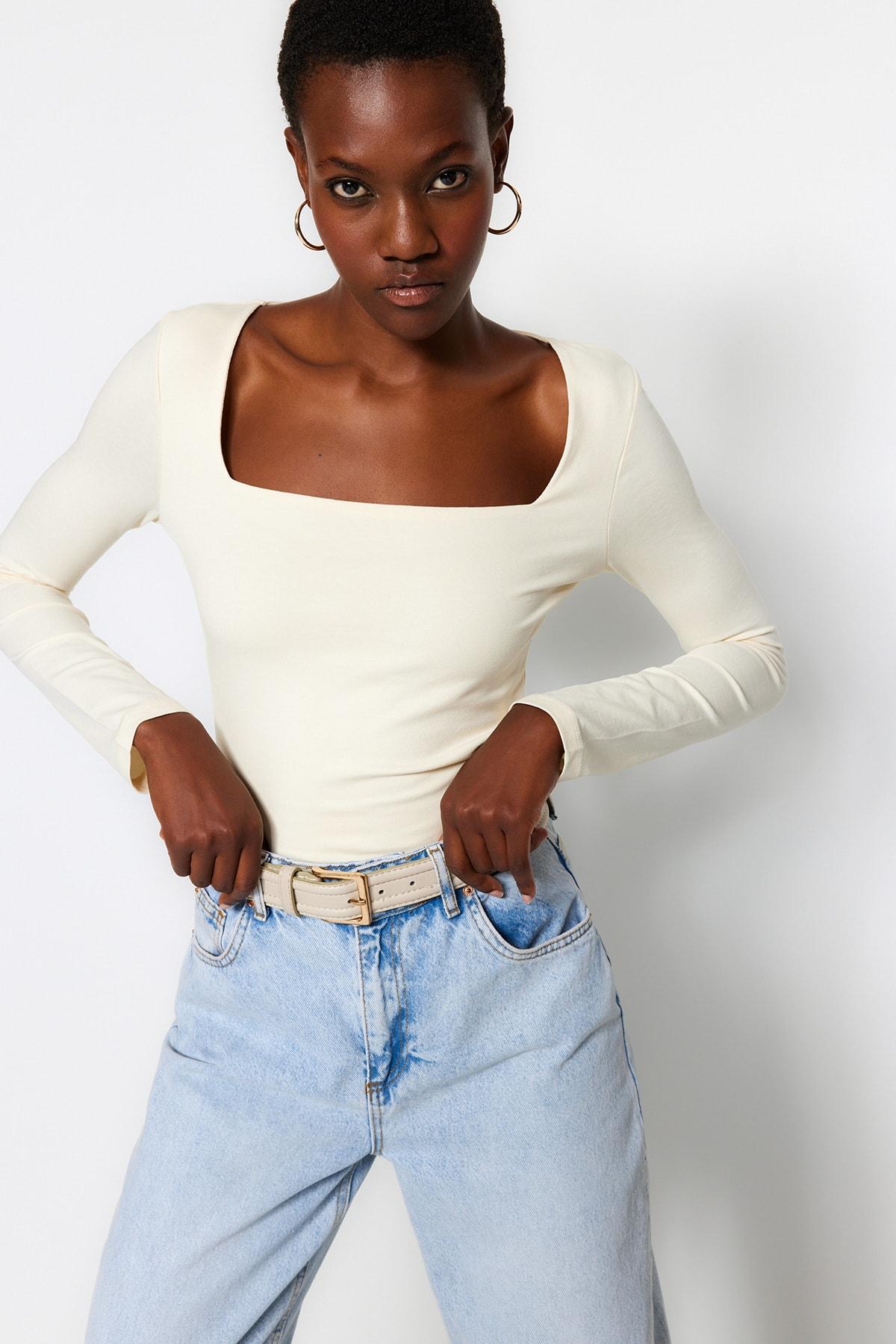 Trendyol Ženska majica na duge rukave, Bela