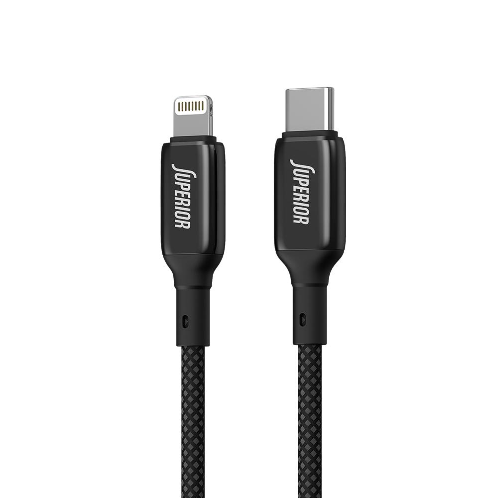 SUPERIOR USB data kabal SU-K105, Cink 27W, 3A, Type C na Lightning  Crni