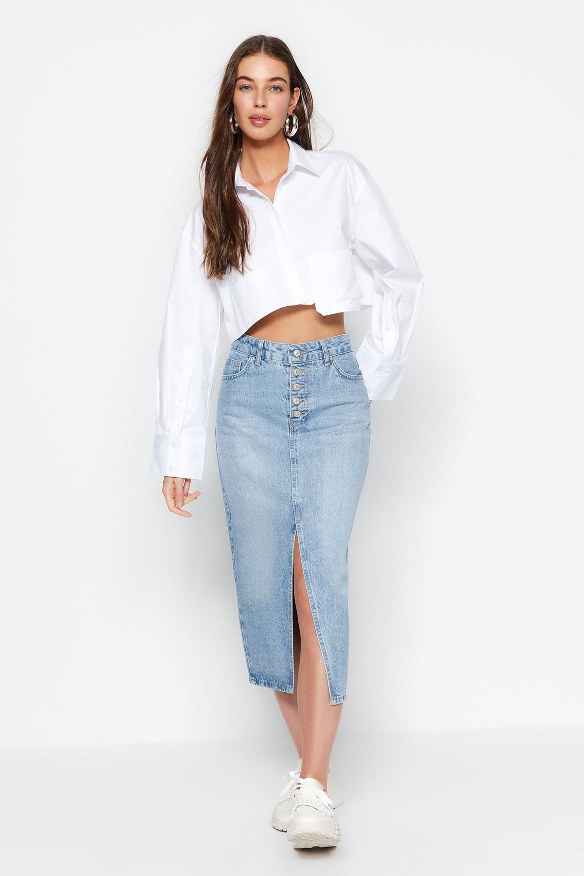 Trendyol Ženska teksas suknja, Svetloplava