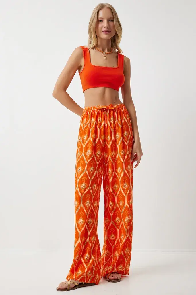 Happiness Istanbul Tamno Narandžaste Viskozne Regular fit Pantalone - Ženske, Drapirane EN00606, Tamno Narandžasta / Narandžasta