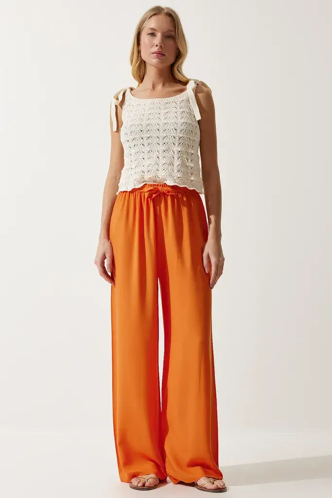 Happiness Istanbul Ženske Narandžaste Letnje Viskoza Regular fit Pantalone EN00610, Narandžasta / Orange