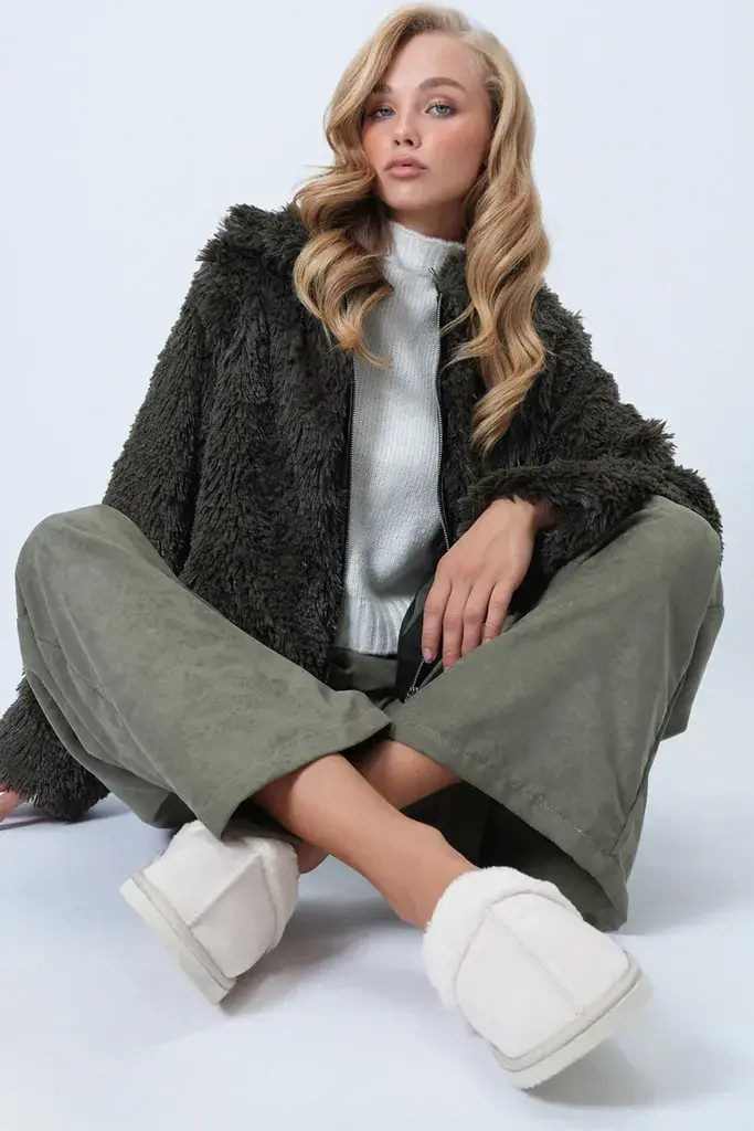 Trend Alacati Stili Ženske krem papuče sa krznom iznutra Alc-X14492, Krem / Krem