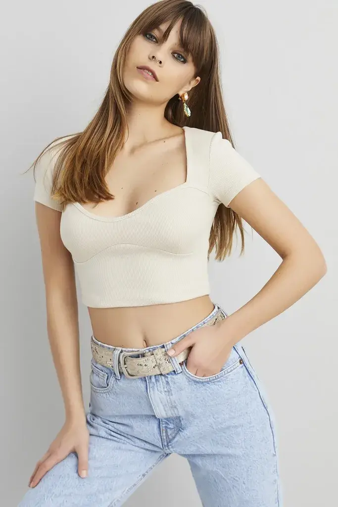 Cool & Sexy Ženska Krop Bluza sa Tankim Bretelama ELT58, Kamen / Bež