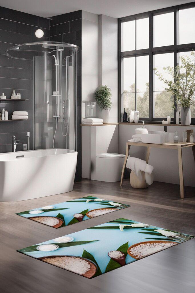 L'essentiel Maison Set prostirki za kupatilo CT-5194, 2 Komada, Svetloplava