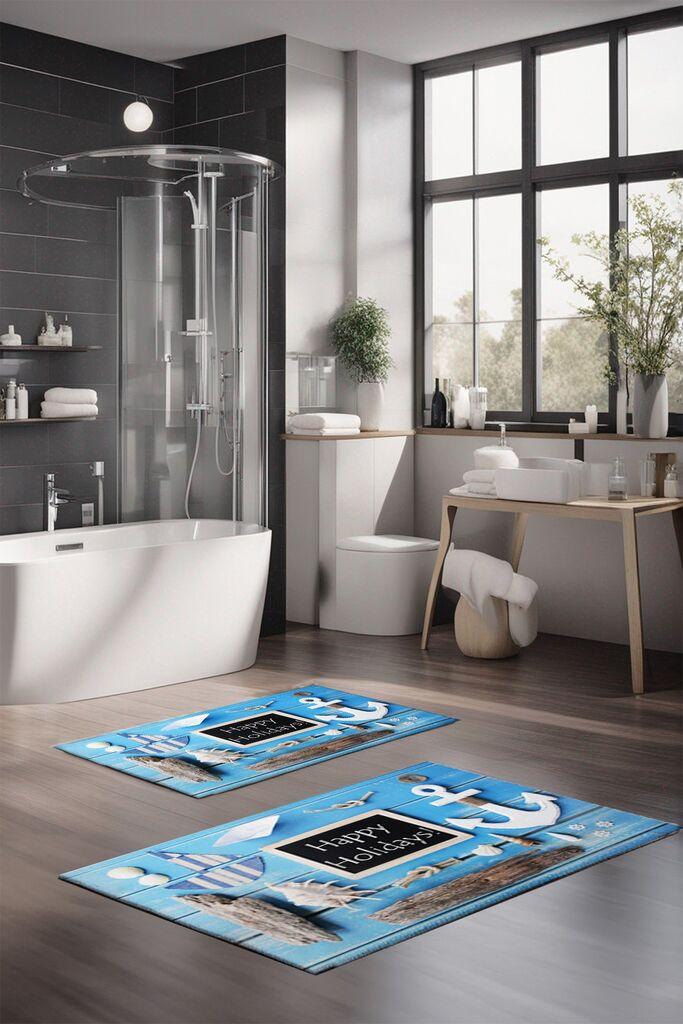 L'essentiel Maison Set prostirki za kupatilo CT-5216, 2 Komada, Svetloplava