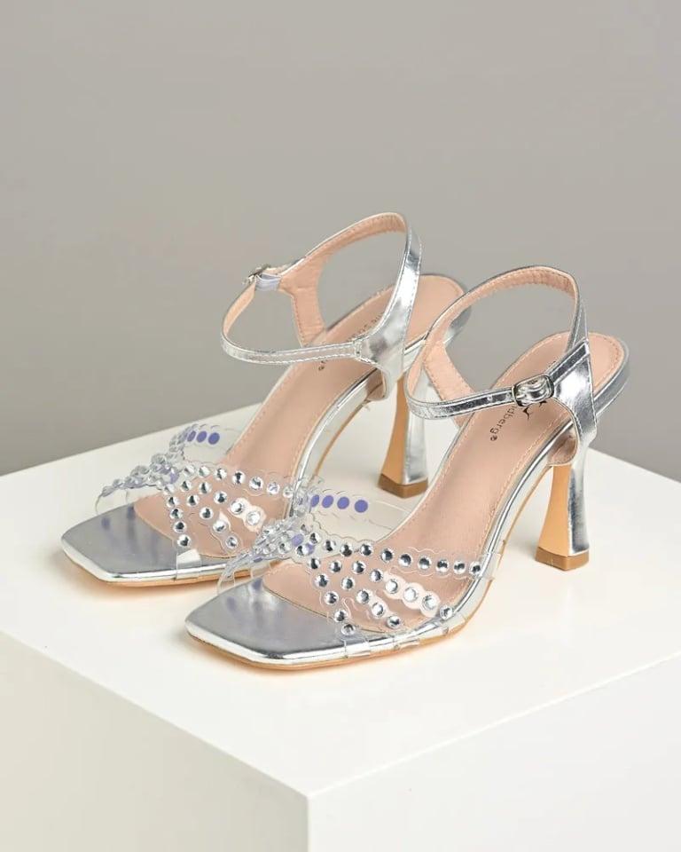 Emelie Strandberg Ženske sandale na štiklu S174, Srebrne boje