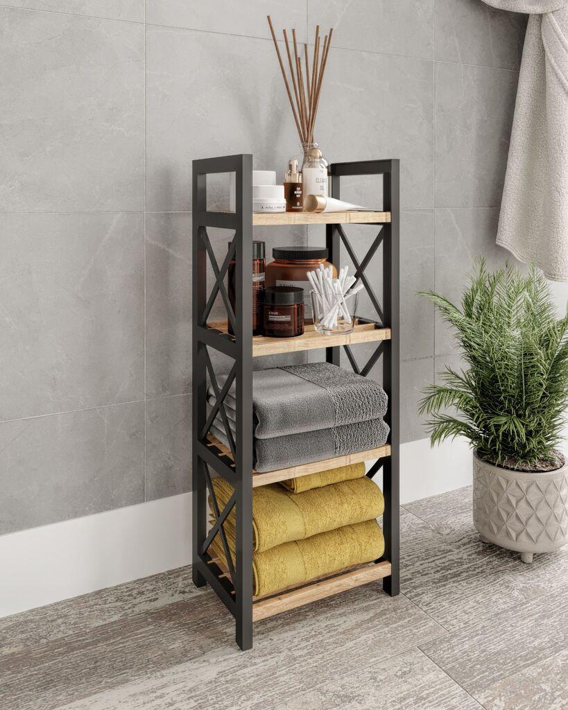 Hanah Home Višenamenska polica Mini Flower 4, Hrast-crna