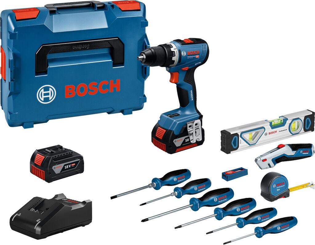 Bosch Aku Bušilica odvrtač GSR 18V-65, 2×5.0Ah, Set ručnih alata, L-BOXX, Punjač GAL 18V-40