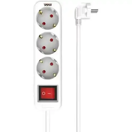 MAX Produžni kabl sa prekidačem Max MPS-103S-3M,  3 utičnice, 3 m, Beli