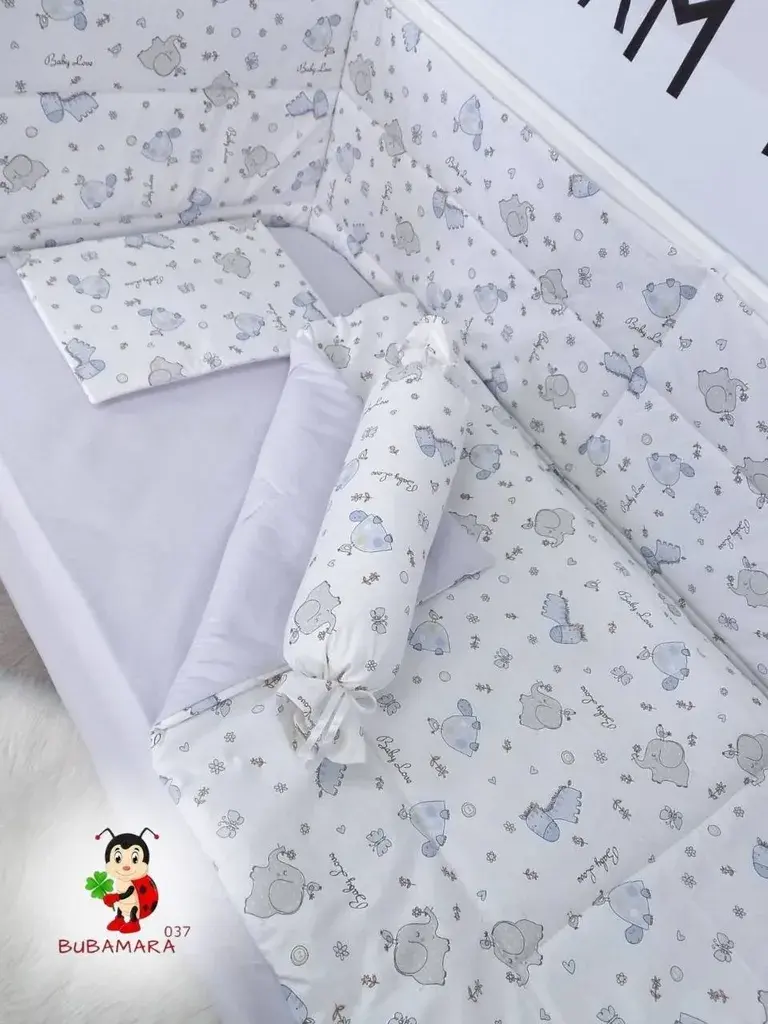 Bubamara037 Set posteljine za krevetac sa ravnom ogradicom, Lavanda