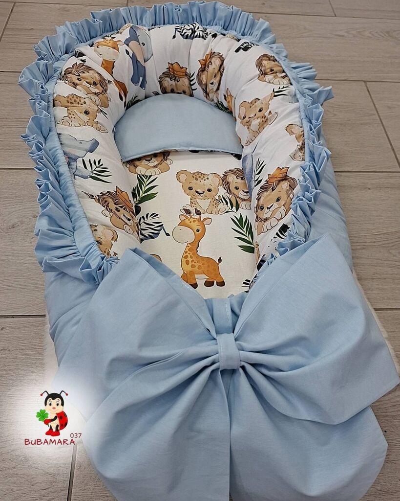 Bubamara037 Gnezdo za bebe sa karnerom Safari, Svetloplava