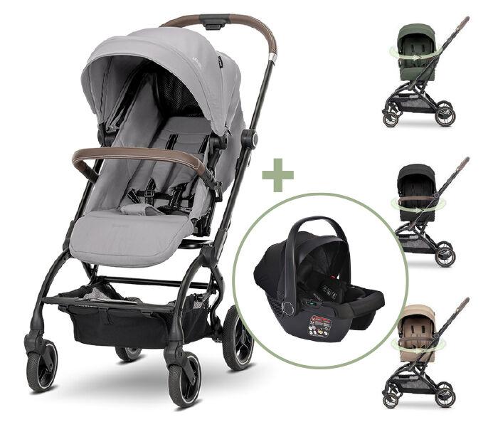Lorelli Set kolica za bebe Makaya sa rotacionim sedištem 360° i auto sedište, 22 kg, Sivi