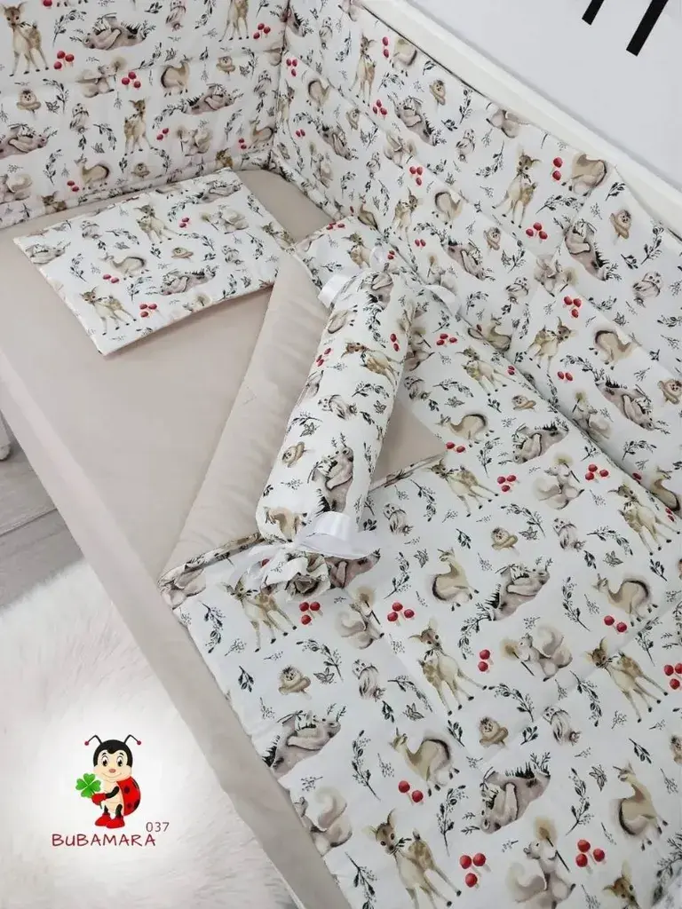 Bubamara037 Set posteljine za krevetac sa ravnom ogradicom, Bež