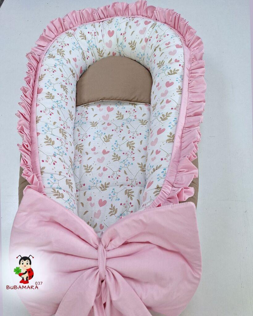 Bubamara037 Gnezdo za bebe sa karnerom Cvetići, Roze-braon