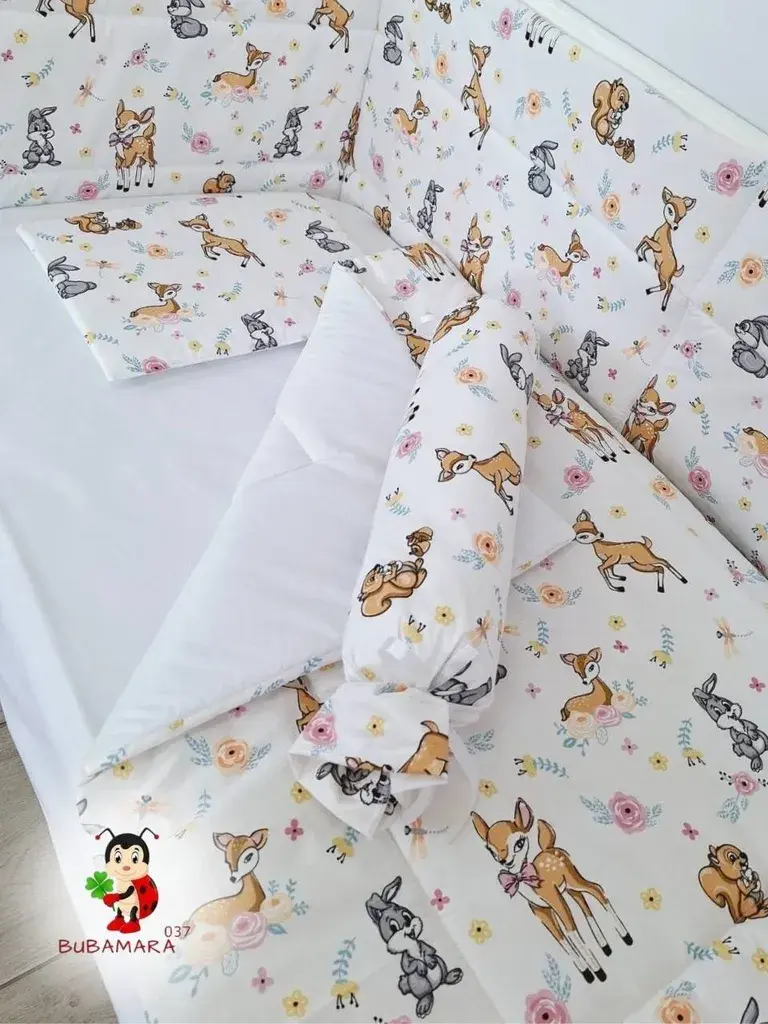 Bubamara037 Set posteljine za krevetac sa ravnom ogradicom, Beli
