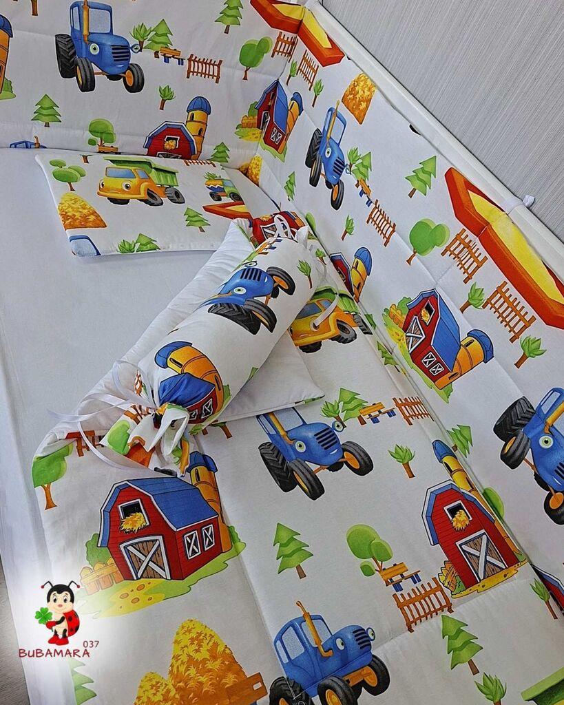 Bubamara037 Set posteljine za krevetac sa ravnom ogradicom Farma, Beli