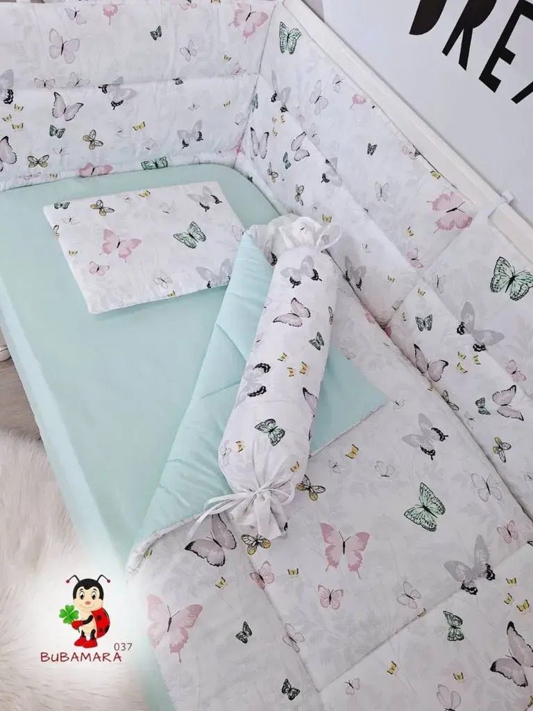 Bubamara037 Set posteljine za krevetac sa ravnom ogradicom, Tirkizni