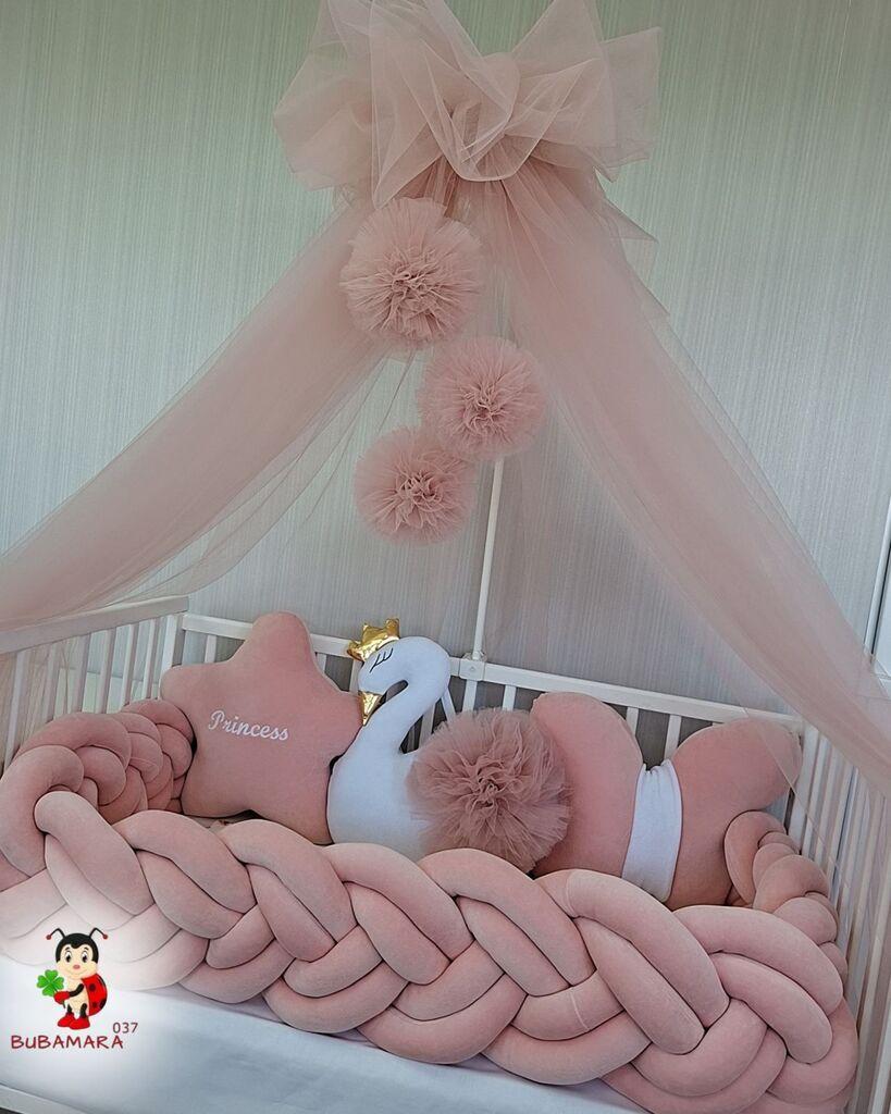 Bubamara037 Pletenica za krevetac, Šestostruka, 180cm, Roze