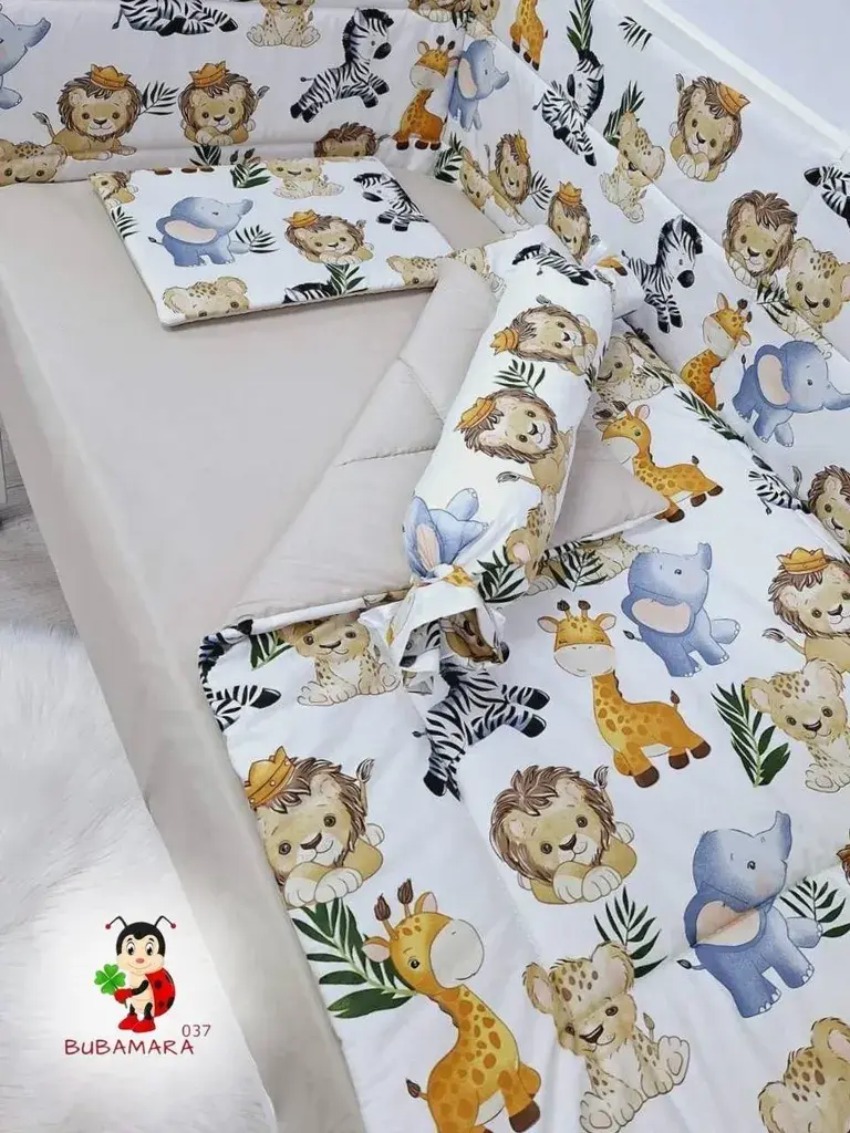 Bubamara037 Set posteljine za krevetac sa ravnom ogradicom, Bež
