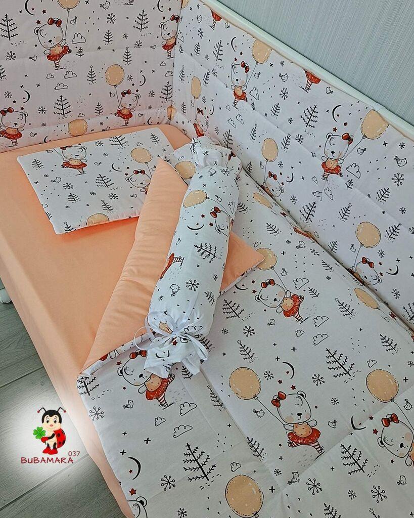 Bubamara037 Set posteljine za krevetac sa ravnom ogradicom Meda, Kajsija